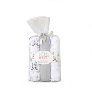 Muselina Interbaby Panda Pack 3 Uni Cinza