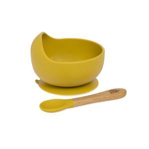 Taça Ventosa + Colher Interbaby Silicone Amarelo Torrado