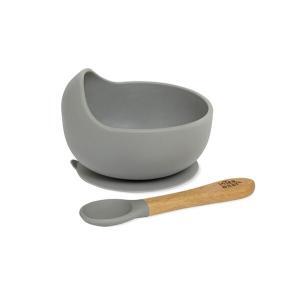 Taça Ventosa + Colher Interbaby Silicone Cinza