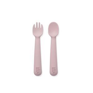 Conjunto Colher e Garfo Interbaby Silicone Rosa