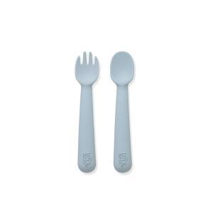 Conjunto Colher e Garfo Interbaby Silicone Azul