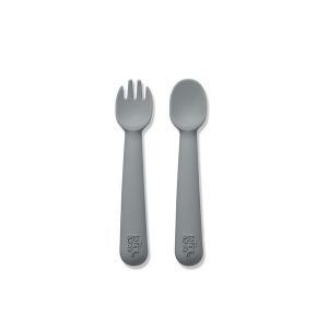 Conjunto Colher e Garfo Interbaby Silicone Cinza