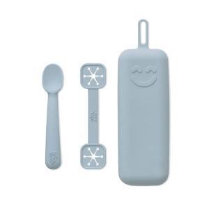 Conjunto Porta Talheres + Colher + Porta Babete Interbaby Silicone Azul