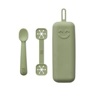 Conjunto Porta Talheres + Colher + Porta Babete Interbaby Silicone Verde Oliva