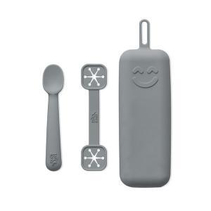 Conjunto Porta Talheres + Colher + Porta Babete Interbaby Silicone Cinza