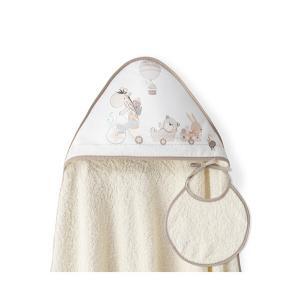 Toalha Banho + Babete Interbaby 100x100cm Girafa Bicicleta Bege