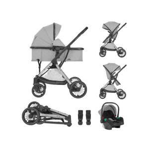 Trio One composto por carrinho que se transforma em alcofa e cadeira auto na cor cinza
