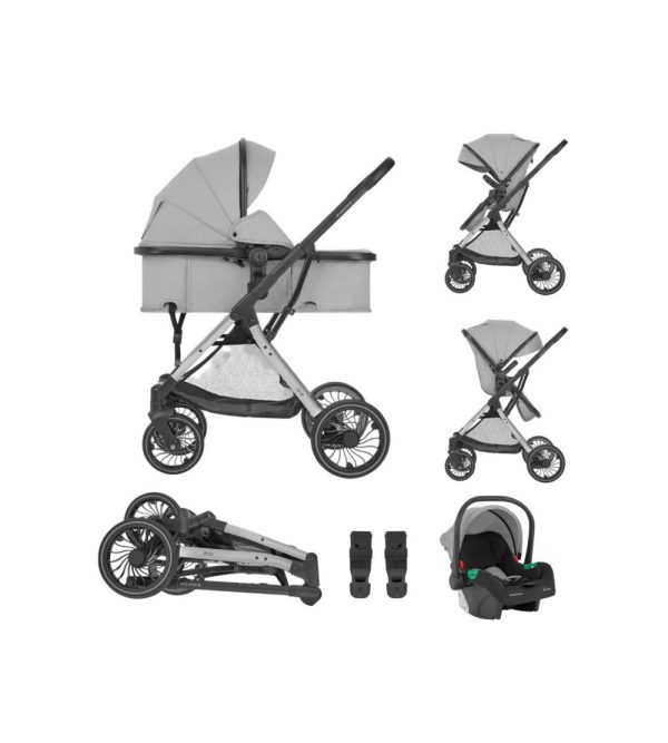 Trio One composto por carrinho que se transforma em alcofa e cadeira auto na cor cinza